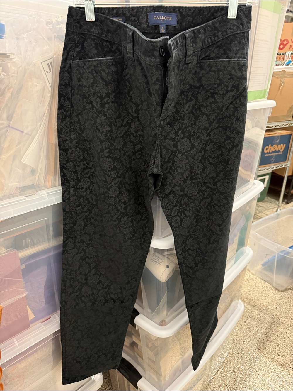 Talbots Black Floral Jacquard Slim Chinos